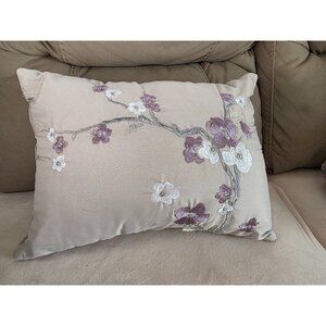 Floral Embroidered Throw Pillow Beige & Purple 15"x12"